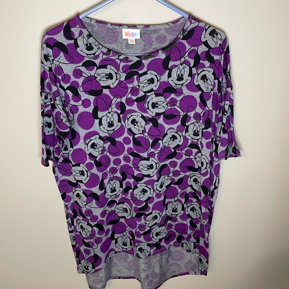 LULAROE‎ Minnie Mouse Purple & Gray Polka Dot Tunic Shirt Size XS